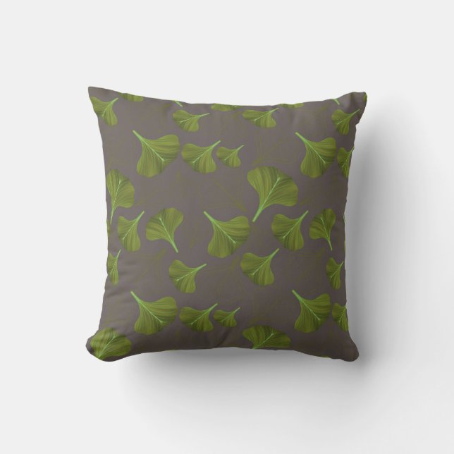 Floral Gingko Leaf Grey Pattern Cushion (Front)
