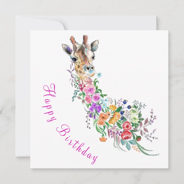 Floral Giraffe Birthday Card (Front)