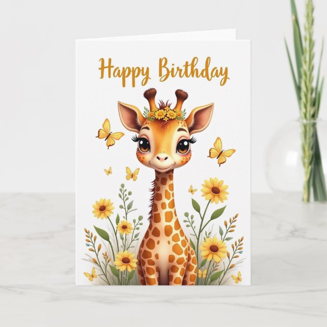 Floral Giraffe Birthday Card (Front)