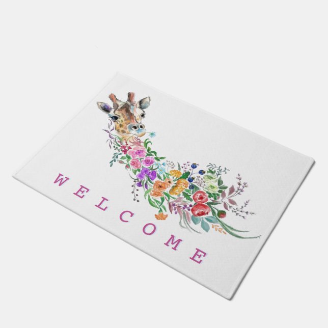 Floral Giraffe Doormat (Angled)