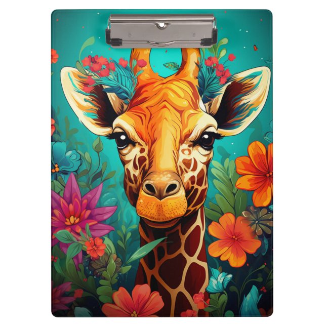 Floral Giraffe Portrait-9319 Clipboard (Front)