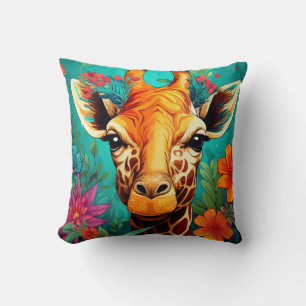 Floral Giraffe Portrait-9319 Cushion