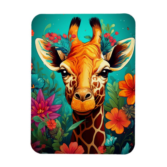 Floral Giraffe Portrait-9319 Magnet (Vertical)