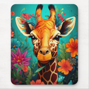 Floral Giraffe Portrait-9319 Mouse Pad