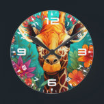 Floral Giraffe Portrait-9319 Round Clock<br><div class="desc">Floral Giraffe Portrait-9319</div>