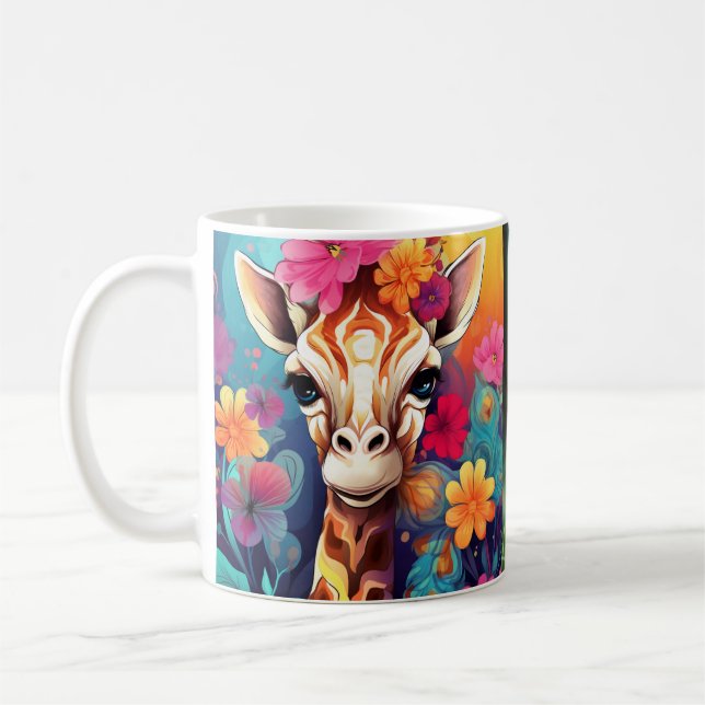 Floral Giraffe Portrait-9320 Coffee Mug (Left)