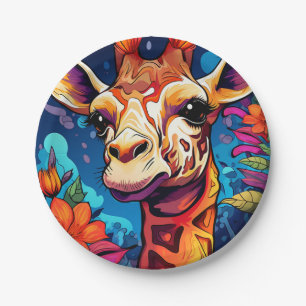 Floral Giraffe Portrait-9320 Paper Plate