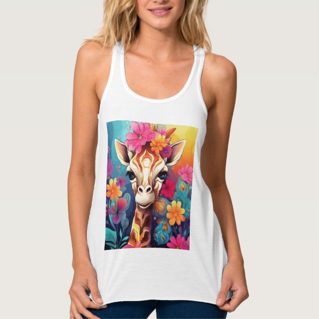 Floral Giraffe Portrait-9320 Singlet (Front)