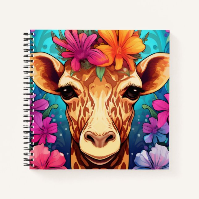 Floral Giraffe Portrait-9322 Notebook (Front)