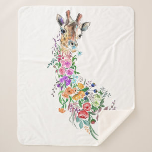 Floral Giraffe Sherpa Blanket