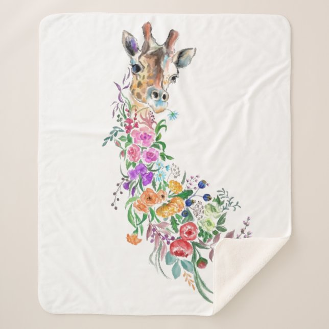 Floral Giraffe Sherpa Blanket (Front)
