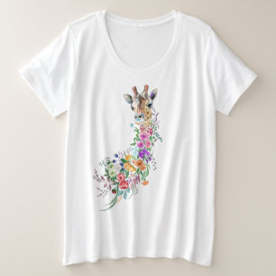 Floral Giraffe T-Shirt Plus Size T-Shirt