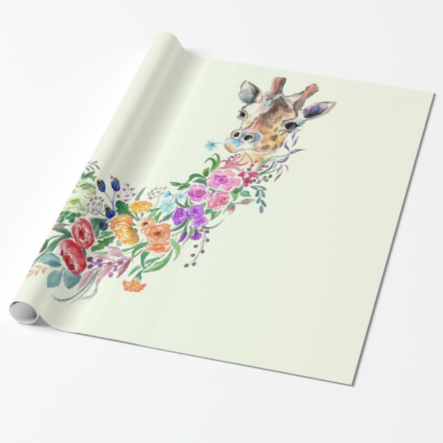 Floral Giraffe Wrapping Paper (Unrolled)
