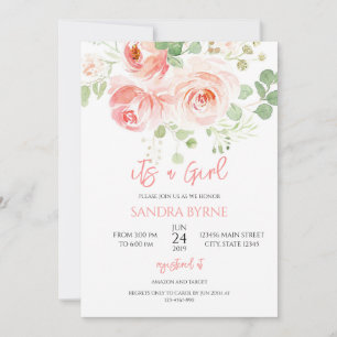 Floral Girl Baby Shower Blush Pink Invitation