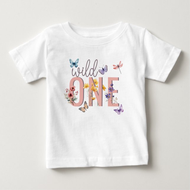 Floral Girl Birthday | Wild & Onederful Baby T-Shirt (Front)