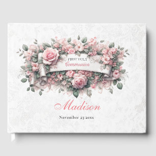 Floral Girl First Holly Communion Guest Book
