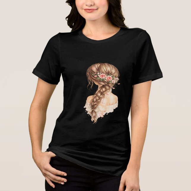 Floral Girl Illustration Women's T-Shirt Tri-Blend Shirt (Front)