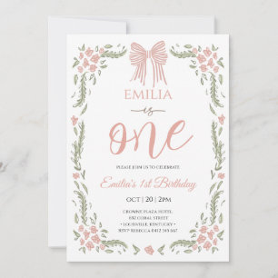 Floral girl one birthday  invitation