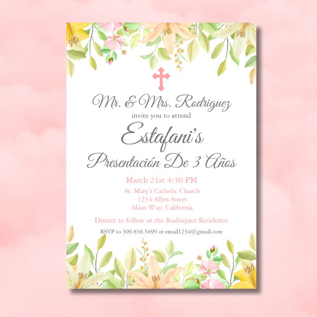 Floral Girl Presentación 3 Años Mexican 3 Year Invitation (Creator Uploaded)