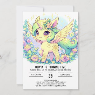 Floral Girl Unicorn Digital Birthday Invitation