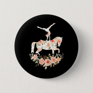 Floral Girl Vaulting Riding Equestrian Horse Girl 6 Cm Round Badge