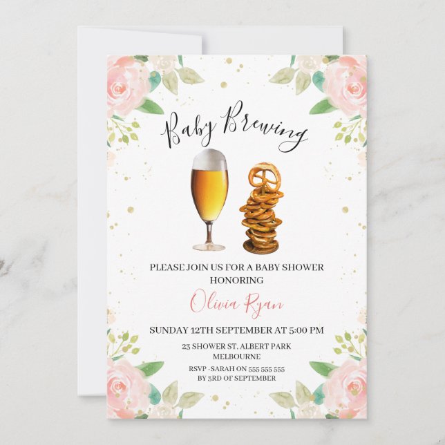 Floral Girls Beer Baby Brewing Baby Shower Invitation (Front)