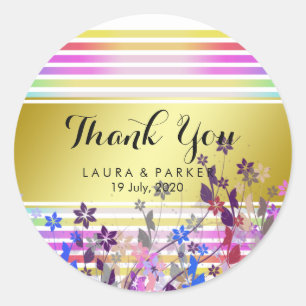 Floral Girly Chic Gold Thank You Wedding Classic Round Sticker