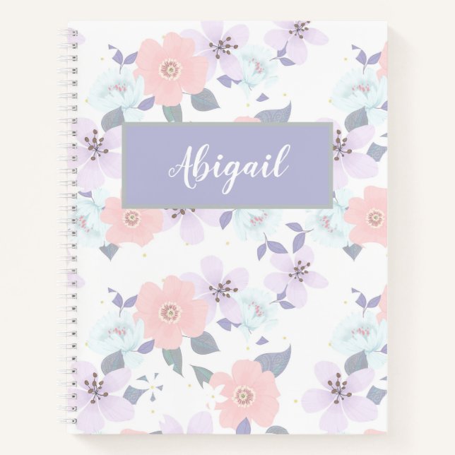Floral Girly Modern Name Spiral Notebook (Front)