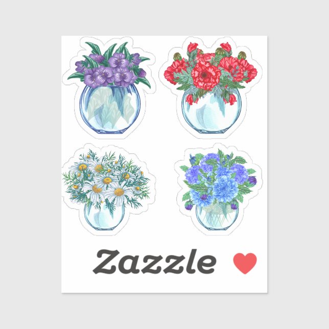 Floral Glass Vases Stickers (Sheet)