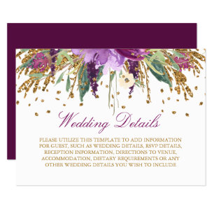 Floral Glitter Amethyst Wedding Reception Details Enclosure Card