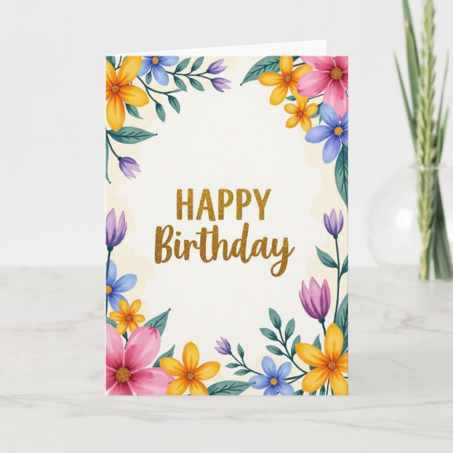 Floral Glitter Birthday Card (Front)