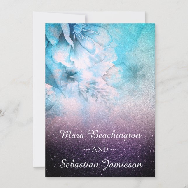*~* Floral Glitter Blue Purple Watercolor Wedding Invitation (Front)