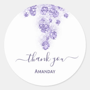Floral Glitter Drips Bridal Sweet16th Thank Purple Classic Round Sticker