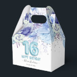 Floral Glitter Light Blue Happy 16th Birthday Favour Box<br><div class="desc">Girly glitter with fancy script name typography. Faux light blue 16 balloon text. Blue Roses and faux glitter top border. Great for sweet 16 celebrations.</div>