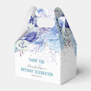 Floral Glitter Light Blue Happy Birthday Favour Bo Box