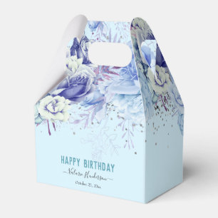 Floral Glitter Light Blue Happy Birthday  Favour Box