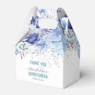 Floral Glitter Light Blue Quinceañera Favour Box