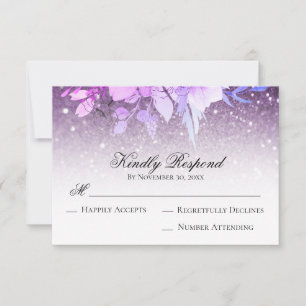 *~* Floral Glitter Purple Modern AR10 Wedding RSVP Card