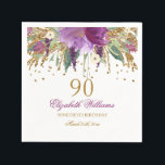 Floral Glitter Sparkling Amethyst 90th Birthday Napkin<br><div class="desc">Matching Birthday Collection in the Little Bayleigh Store!</div>