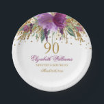 Floral Glitter Sparkling Amethyst 90th Birthday Paper Plate<br><div class="desc">Matching Birthday Collection in the Little Bayleigh Store!</div>
