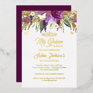 Floral Glitter Sparkling Amethyst Quinceanera 
