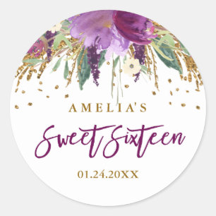 Floral Glitter Sparkling Amethyst Sweet 16 Sticker