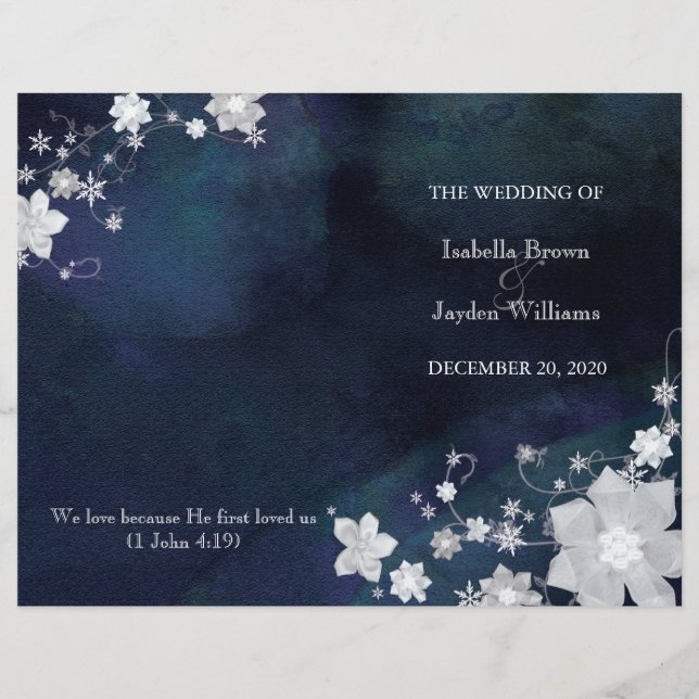 Floral Glitter Winter Wedding Bi Fold Program (Front)