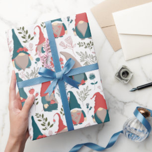 Floral Gnome Wrapping Paper Roll