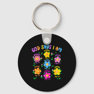 Floral God Says I Am Christian Bible Verse Jesus K Key Ring