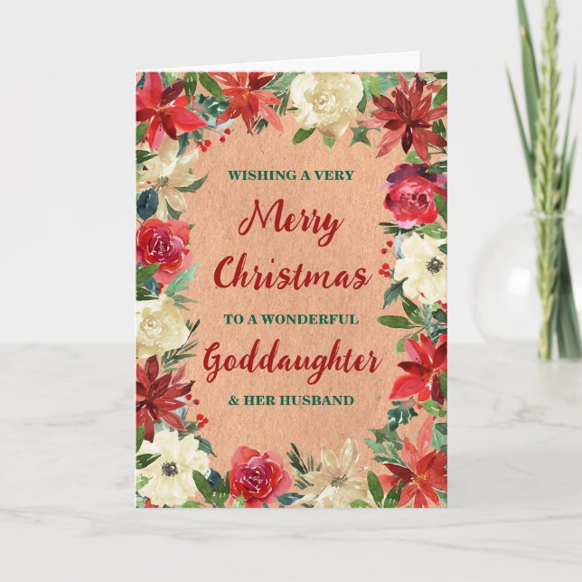 Floral Goddaughter & her Husband Merry Christmas Card (Front)