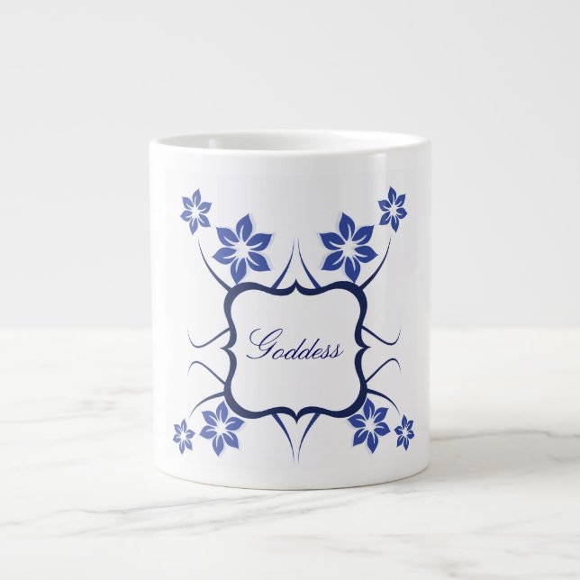 Floral Goddess Jumbo Mug, Blue Large Coffee Mug (Front)