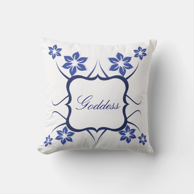 Floral Goddess Pillow, Blue Cushion (Front)