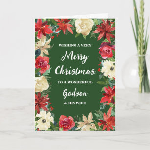 Floral Godson & His Wife Merry Christmas Card