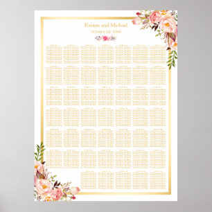 Floral Gold 40+ Tables Wedding Seating Chart